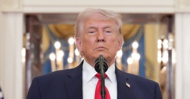 U.S. President Donald Trump pauses as he finishes speaking during a televised address on the conflict in the Middle East from the Cross Hall of the White House in Washington, D.C. April 1, 2026. (AFP File Photo)