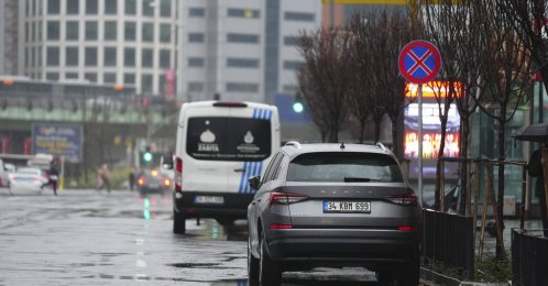 A car illegally parked in a no-parking zone, highlighting the city’s growing parking shortage, Istanbul, Türkiye, Feb. 22, 2026. (AA Photo) 