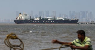 The Indian-flagged carrier Jag Vasant, carrying liquefied petroleum gas (LPG) via the Strait of Hormuz, arrives at Mumbai Port in Mumbai, India, April 1, 2026. (EPA Photo)