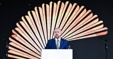 World Ethnosports Union President Bilal Erdoğan speaks during the 8th Ethnosport Forum, Antalya, Türkiye, April 4, 2026. (AA Photo)