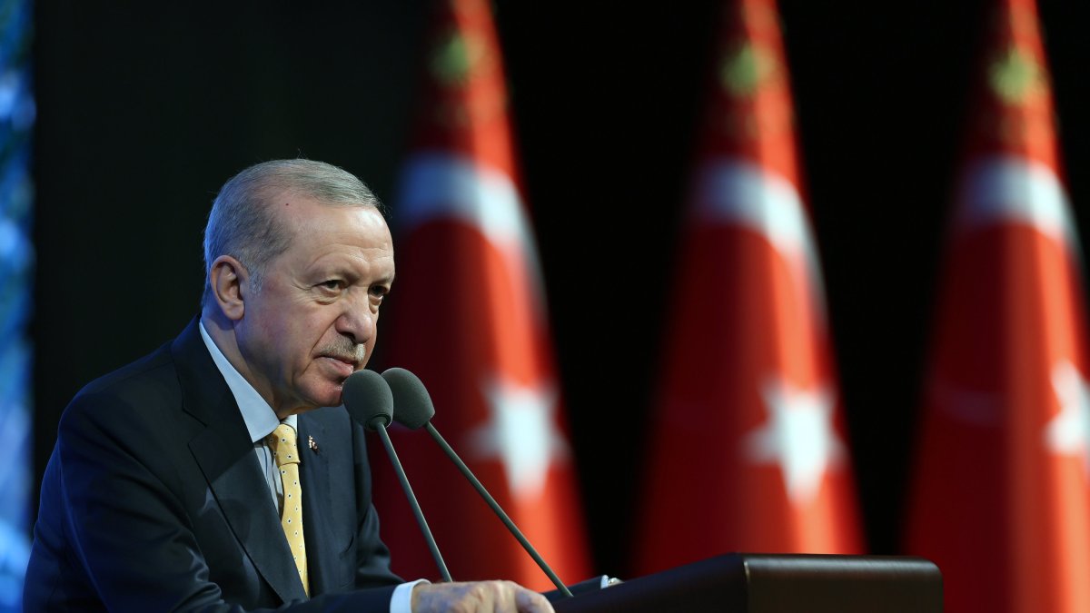 President Recep Tayyip Erdoğan speaks at a water infrastructure strengthening project opening, Ankara, Türkiye, April 2, 2026. (AA Photo)
