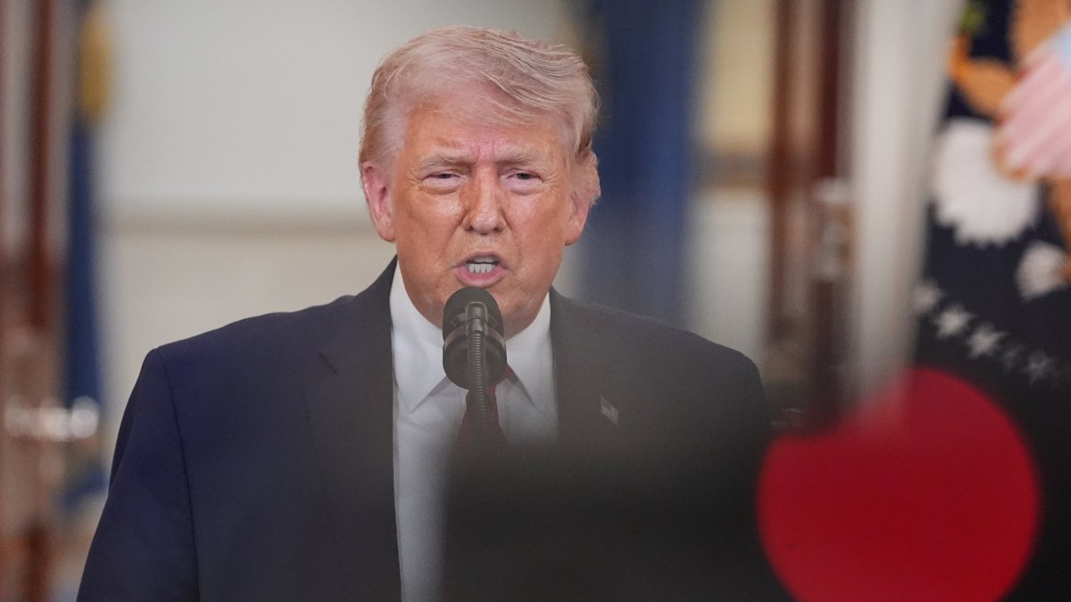 President Donald Trump speaks about the Iran war from the Cross Hall of the White House in Washington, D.C., U.S., April 1, 2026. (EPA Photo)