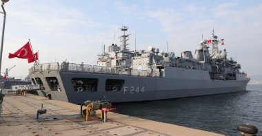 A view of the Turkish navy's TCG Barbaros frigate anchored at the naval base in Gölcük, Kocaeli, northwestern Türkiye, March 20, 2026. (AA Photo)