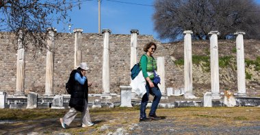 Tourists visit the ancient city Pergamon, Izmir, Türkiye, March 5, 2026. (Reuters Photo)