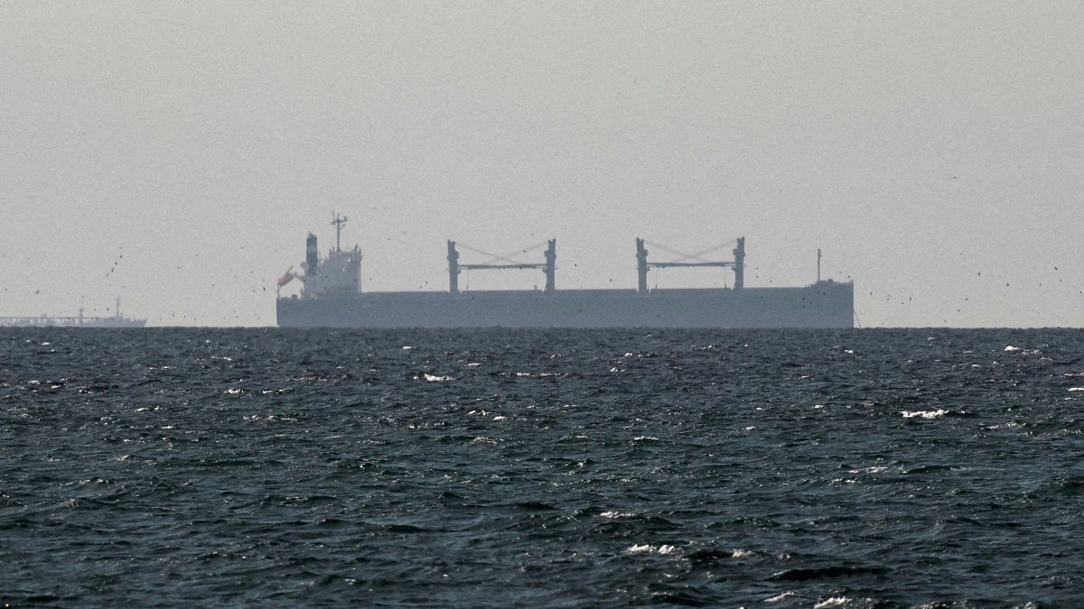 A cargo ship in the Gulf, near the Strait of Hormuz, as seen from northern Ras al-Khaimah, near the border with Oman’s Musandam governance, amid the U.S.-Israeli conflict with Iran, in the United Arab Emirates, March 11, 2026. (Reuters Photo)