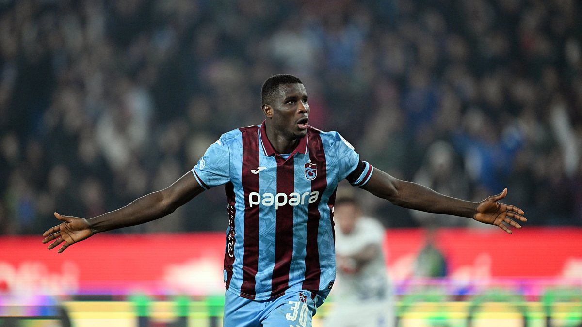 Trabzonspor's Paul Onuachu celebrates after scoring during the Süper Lig match against Rizespor at Papara Park, Trabzon, Türkiye, March 14, 2026. (AA Photo)