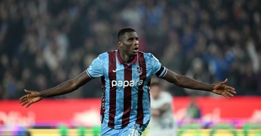 Trabzonspor's Paul Onuachu celebrates after scoring during the Süper Lig match against Rizespor at Papara Park, Trabzon, Türkiye, March 14, 2026. (AA Photo)