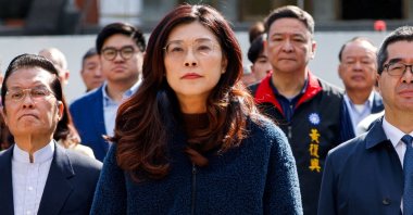Cheng Li-wun (C), the chairperson of Taiwan's largest opposition party, the Kuomintang, attends an event in Taipei, Taiwan, March 12, 2026. (Reuters Photo)
