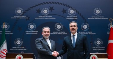 Foreign Minister Hakan Fidan (R) shakes hands with Iranian Foreign Minister Abbas Araghchi, Ankara, Türkiye, Jan. 30, 2026. (AA Photo)