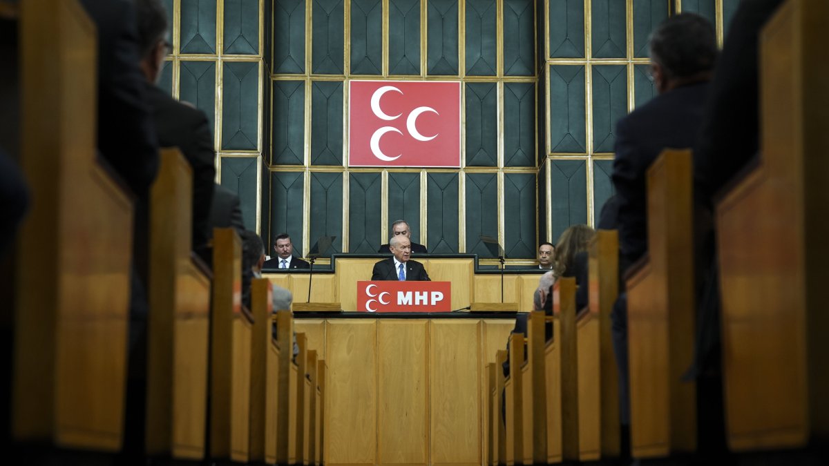 MHP Chair Devlet Bahçeli speaks at the parliamentary group meeting, Ankara, Türkiye, April 7, 2026. (AA Photo)