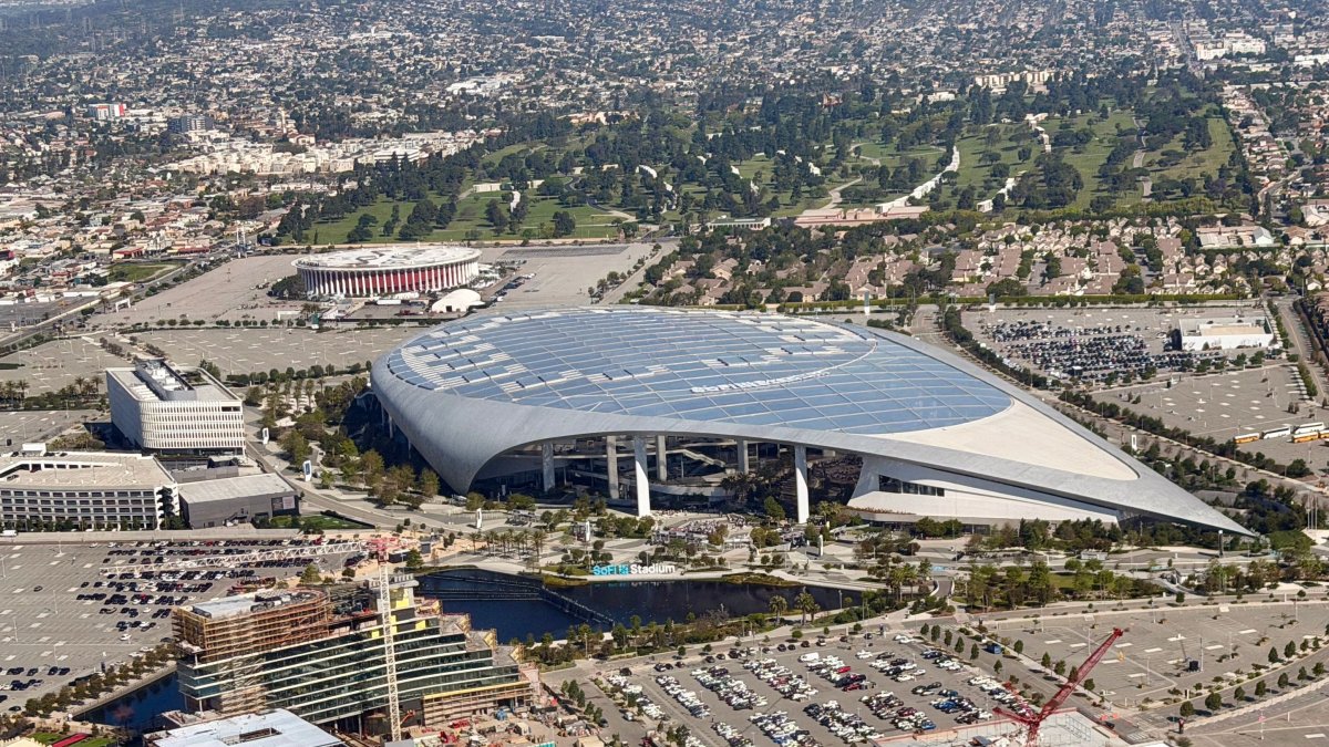 This aerial view shows the SoFi Stadium, Inglewood, U.S., March 11, 2026. (AFP Photo)