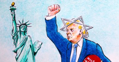 "Trump calls allies’ reluctance a 'betrayal,' labels NATO a 'paper tiger,' and signals he may withdraw the U.S." (Illustration by Erhan Yalvaç)