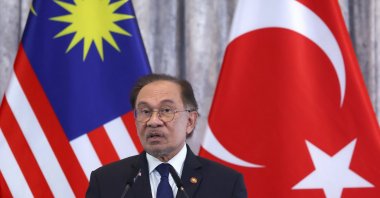 Malaysian Prime Minister Anwar Ibrahim attends a joint news conference with President Recep Tayyip Erdoğan during their meeting, Putrajaya, Malaysia, Feb. 11, 2025. (AP Photo)