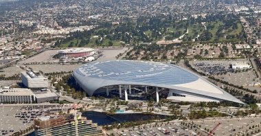 This aerial view shows the SoFi Stadium, Inglewood, U.S., March 11, 2026. (AFP Photo)