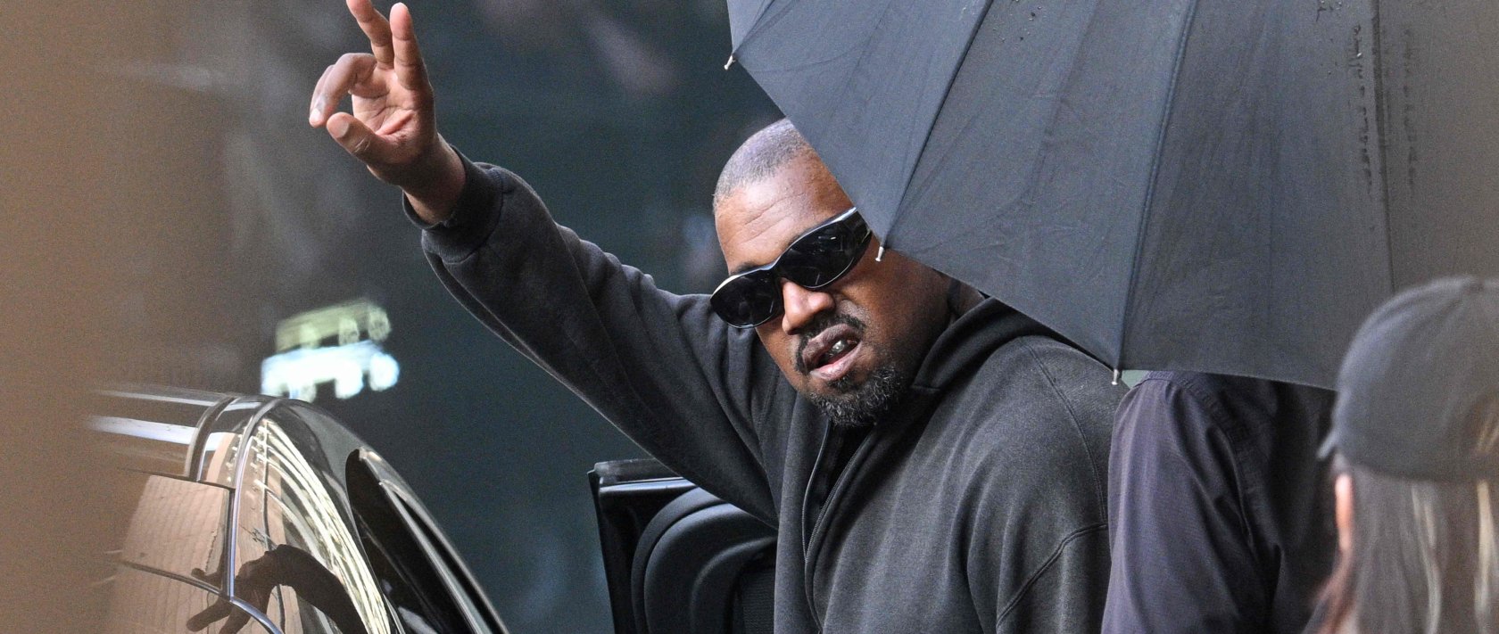 Kanye West gestures upon arriving at Shanghai Pudong International Airport, Shanghai, China, July, 11, 2025. (AFP Photo)
