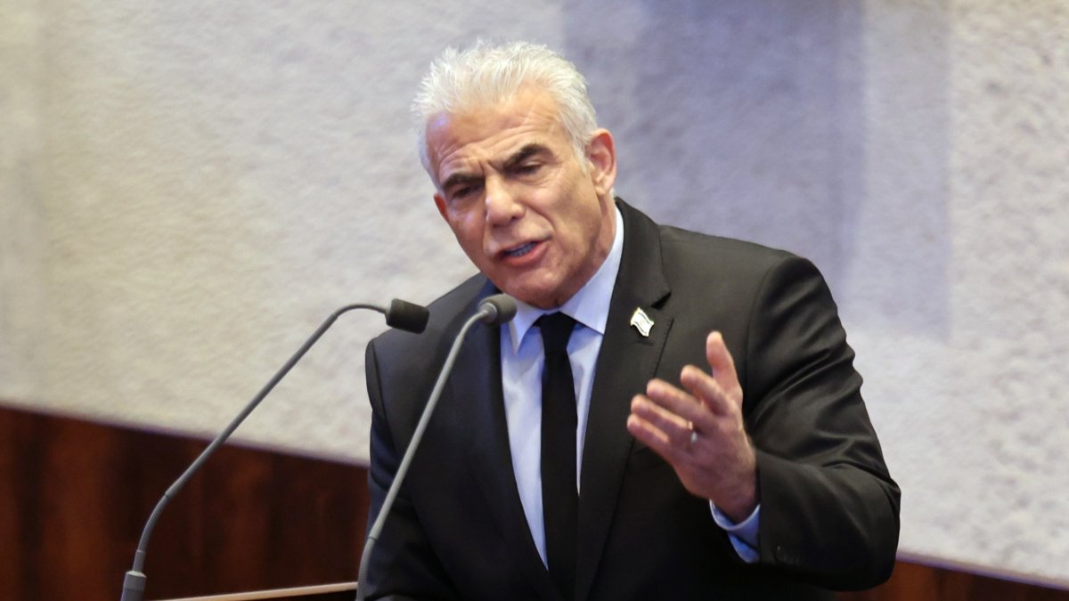 Israel's Opposition leader Yair Lapid speaks at the Knesset, the Israeli parliament, in west Jerusalem, Feb. 2, 2026. (EPA Photo)