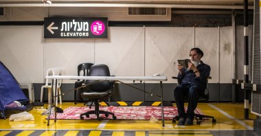 As mutual attacks between Israel and Iran continue and sirens frequently sound, residents have taken shelter in parking garages, Tel Aviv, Israel, April 7, 2026. (AA Photo)