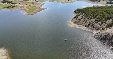 Drone footage shows Küçükler Dam, now over 50% full after winter rain and stream transfers, Uşak, Türkiye, April 1, 2026. (AA Photo)