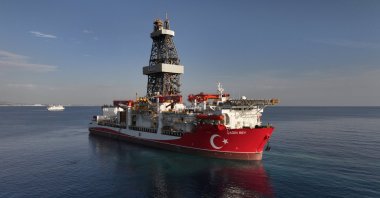Türkiye's deep-sea drillship Çağrı Bey is seen in an undisclosed location, April 8, 2026. (AA Photo)
