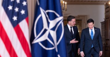 U.S. Secretary of State Marco Rubio (R) meets NATO Secretary General Mark Rutte at the Department of State in Washington, D.C., U.S., April 8, 2026. (Reuters Photo)