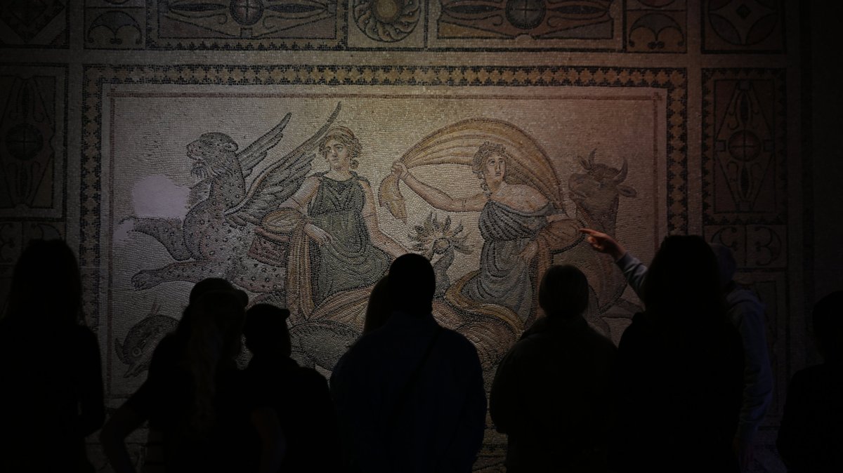 Visitors explore mosaics at the Zeugma Mosaic Museum, Gaziantep, Türkiye, April 6, 2026. (AA Photo)