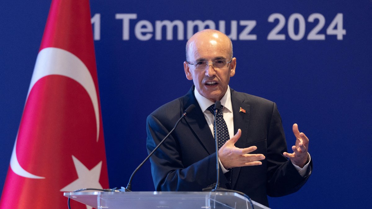 Treasury and Finance Minister Mehmet Şimşek speaks at an event in Istanbul, Türkiye, July 11, 2024. (Reuters Photo)