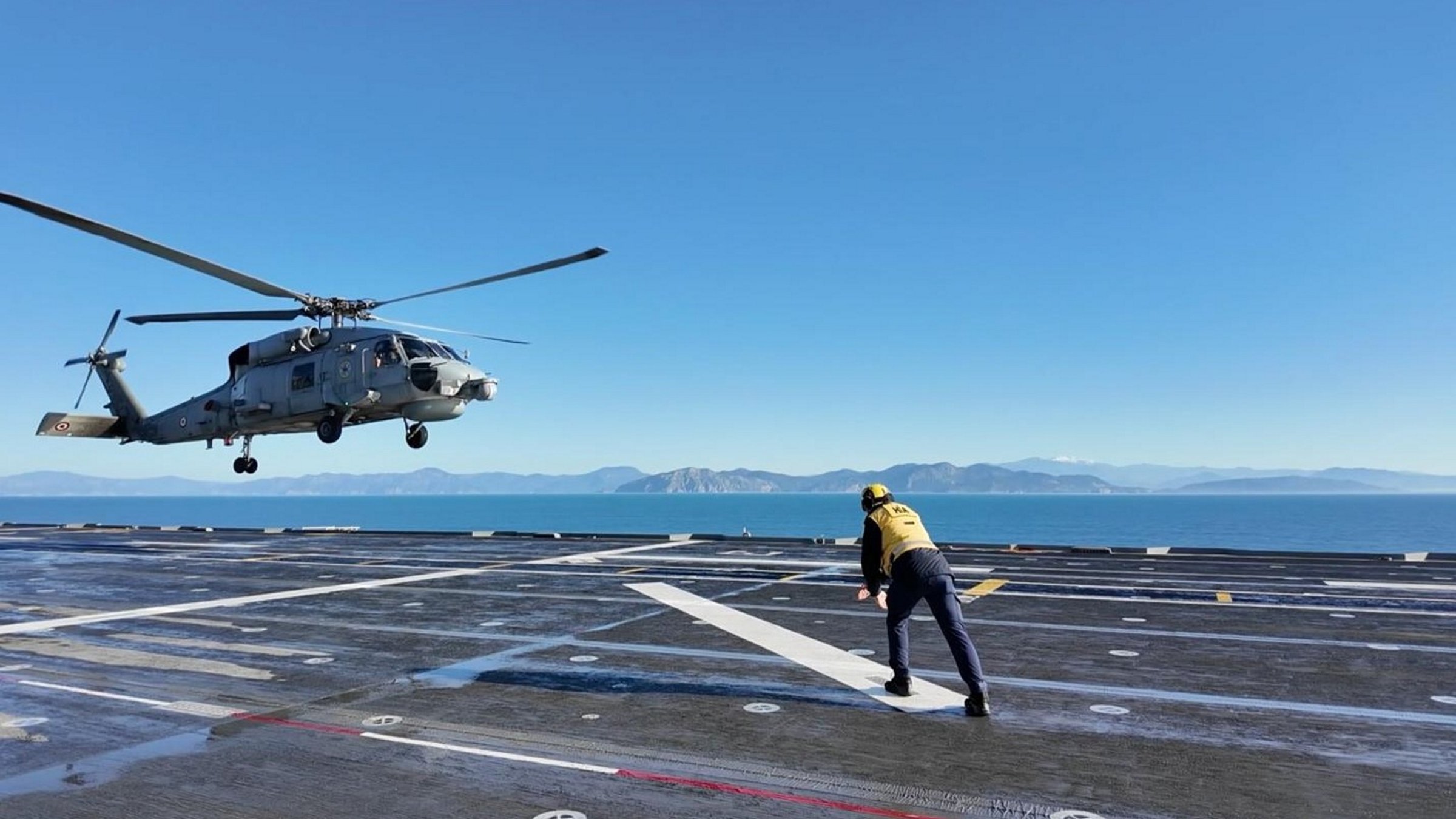 In this undisclosed location due to security concerns, a helicopter participates in the Blue Homeland-2026 exercise, April 6, 2026. (AA Photo)