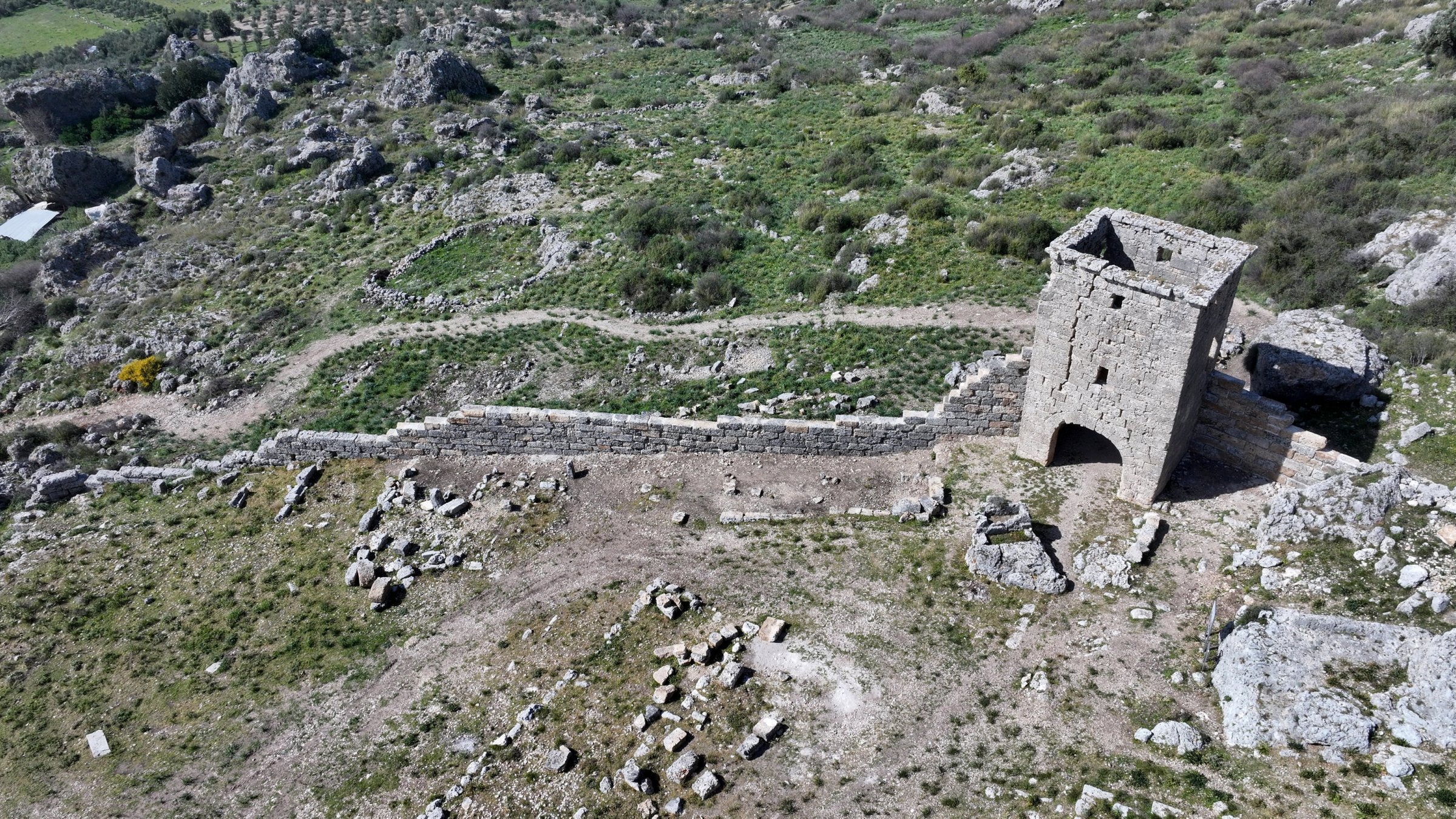 An aerial view of the ancient city of Sillyon, Antalya, Türkiye, March 12, 2026. (AA Photo)