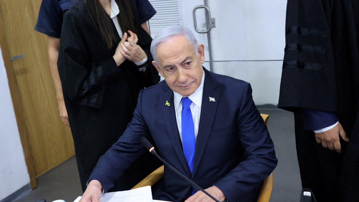 Israeli Prime Minister Benjamin Netanyahu attends his trial on corruption charges at the district court in Tel Aviv, Israel, April 21, 2025. (Reuters Photo)