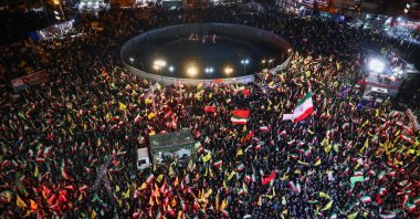 People attend a funeral ceremony for the head of Iran's Revolutionary Guards' intelligence organization, Majid Khademi, who was killed in strikes, according to Iranian and Israeli statements, Tehran, Iran, April 8, 2026. (Reuters Photo)