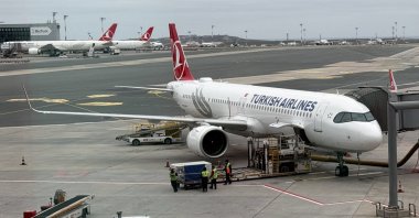 A Turkish Airlines Airbus aircraft is seen at Istanbul International Airport, Istanbul, Türkiye, March 12, 2026. (Reuters Photo)