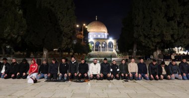 Muslim worshippers pray in front of the Dome of the Rock at Al-Aqsa compound, in East Jerusalem, Palestine, April 9, 2026. (Reuters Photo) 