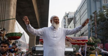 Jamaat-e-Islami head Shafiqur Rahman attends a public election campaign and a rally for the upcoming 13th parliamentary election, Dhaka, Bangladesh, Feb. 9, 2026. (Getty Images Photo)