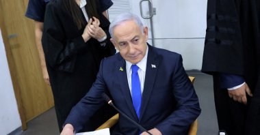 Israeli Prime Minister Benjamin Netanyahu attends his trial on corruption charges at the district court in Tel Aviv, Israel, April 21, 2025. (Reuters Photo)