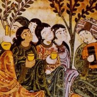 A scene of Ziryab playing the oud for the public. (Wikipedia Photo)