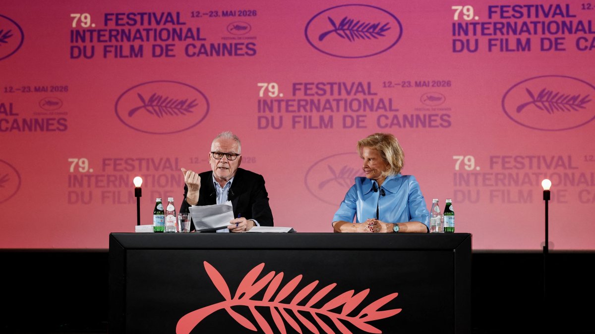 Cannes Film Festival General Delegate Thierry Fremaux and Cannes Film Festival President Iris Knobloch attend a press conference to present the official selection of the 79th Cannes International Film Festival, Paris, France, April 9, 2026. (Reuters Photo)