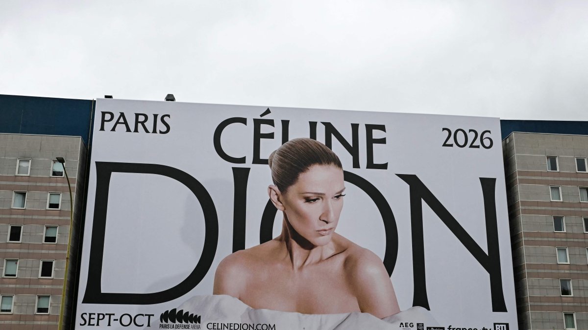Billboard of Canadian singer Celine Dion seen on a hotel overlooking the Boulevard Peripherique ring road, Paris, France, March 31, 2026. (AFP Photo)