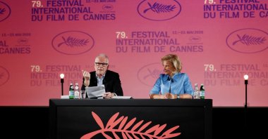 Cannes Film Festival General Delegate Thierry Fremaux and Cannes Film Festival President Iris Knobloch attend a press conference to present the official selection of the 79th Cannes International Film Festival, Paris, France, April 9, 2026. (Reuters Photo)