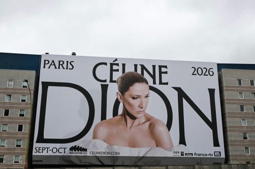 Billboard of Canadian singer Celine Dion seen on a hotel overlooking the Boulevard Peripherique ring road, Paris, France, March 31, 2026. (AFP Photo)
