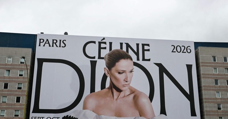 Billboard of Canadian singer Celine Dion seen on a hotel overlooking the Boulevard Peripherique ring road, Paris, France, March 31, 2026. (AFP Photo)
