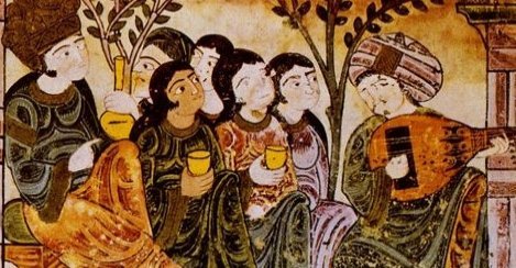 A scene of Ziryab playing the oud for the public. (Wikipedia Photo)
