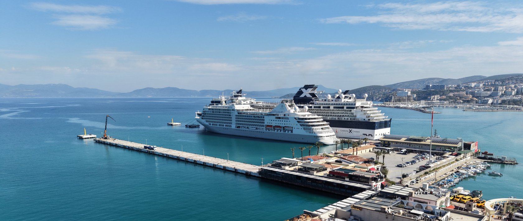 Cruise ships are docked at a port in the Aegean resort town of Kuşadası, Türkiye, Dec. 23, 2025. (AA Photo)