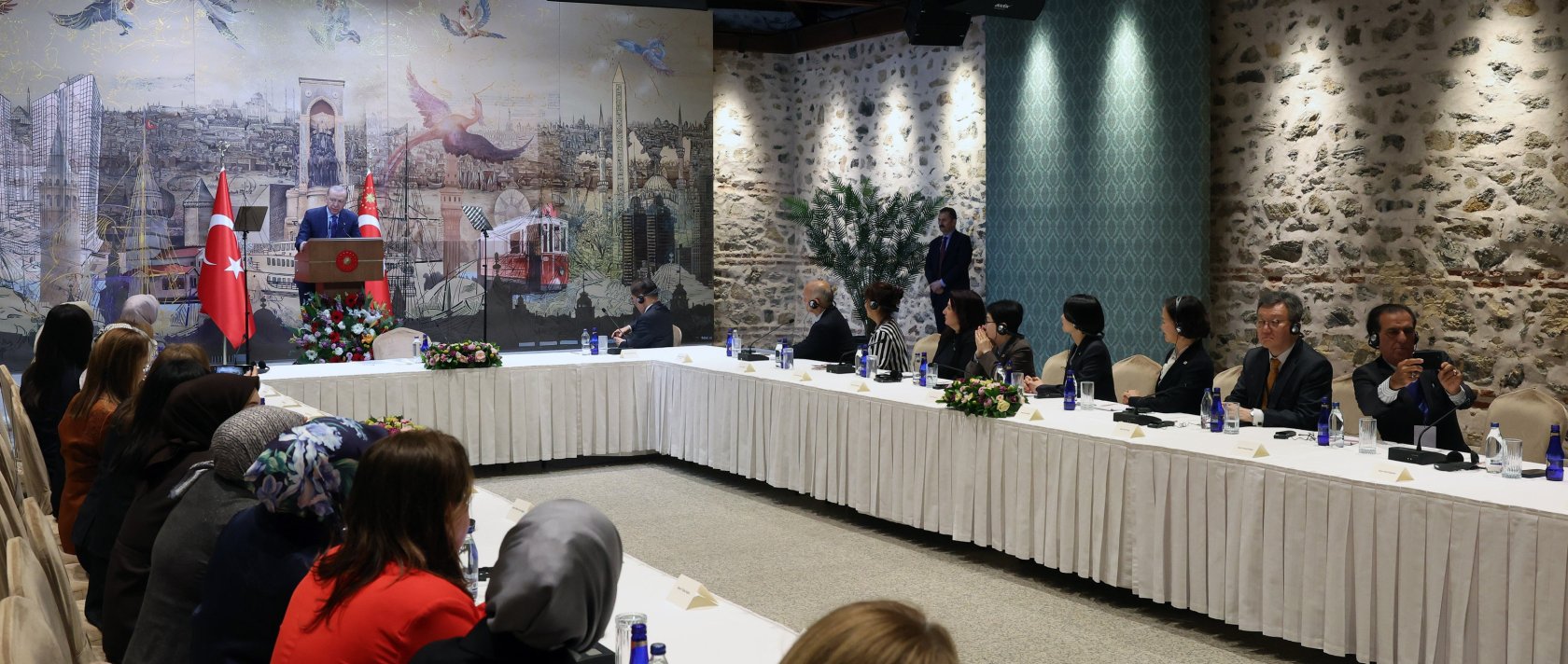 President Recep Tayyip Erdoğan speaks at a meeting with participants of the International Conference of Asian Political Parties (ICAPP) Women’s Wing, Istanbul, April 10, 2026. (AA Photo)