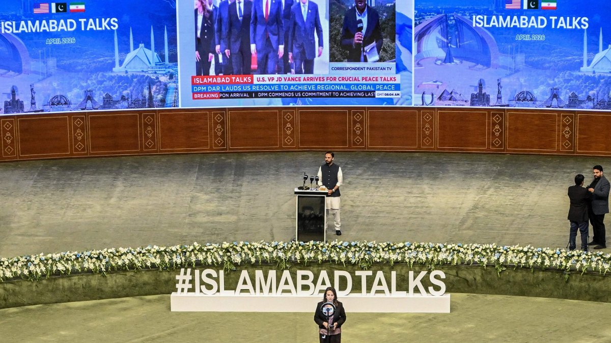 Journalists work at a media facilitation center ahead of U.S.-Iran peace talks in Islamabad, Pakistan, April 11, 2026. (AFP Photo)