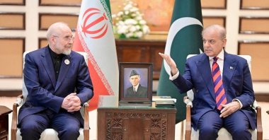 Pakistani Prime Minister Shehbaz Sharif (R) meets with Iranian Parliament Speaker Mohammad Bagher Ghalibaf, ahead of U.S.-Iran peace talks, Islamabad, Pakistan, April 11, 2026. (Reuters Photo)