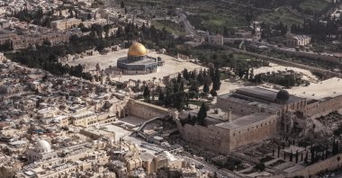 A drone shows a deserted Al-Aqsa compound following restrictions on gathering in East Jerusalem, Palestine, April 5, 2026. (Reuters Photo)