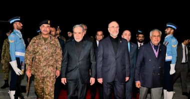 The Iranian delegation led by parliament speaker Mohammad Baqer Qalibaf and Foreign Minister Abbas Araqchi is welcomed by Pakistan's Chief of Army Staff (COAS) Asim Munir and Minister for Foreign Affairs Mohammad Ishaq Dar, for U.S. and Iran peace talks, in Islamabad, Pakistan April 10, 2026. (Reuters Photo)