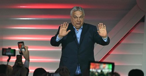 Hungary's Prime Minister Viktor Orban addresses supporters at the Balna centre during a general election, Budapest, Hungary, April 12, 2026. (AFP Photo)
