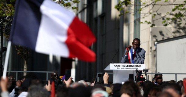 Bally Bagayoko, the newly elected mayor of Saint-Denis, makes a speech during a demonstration against racism, Saint Denis, Paris, France, April 4, 2026. (Reuters Photo)