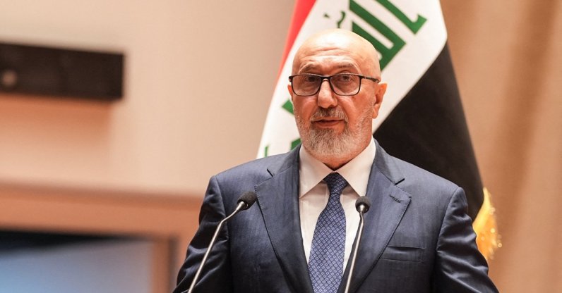 Iraq’s newly elected President, 58-year-old former environment minister Nizar Amedi, addresses members of parliament following his election in Baghdad, Iraq, April 11, 2026. (AFP Photo)